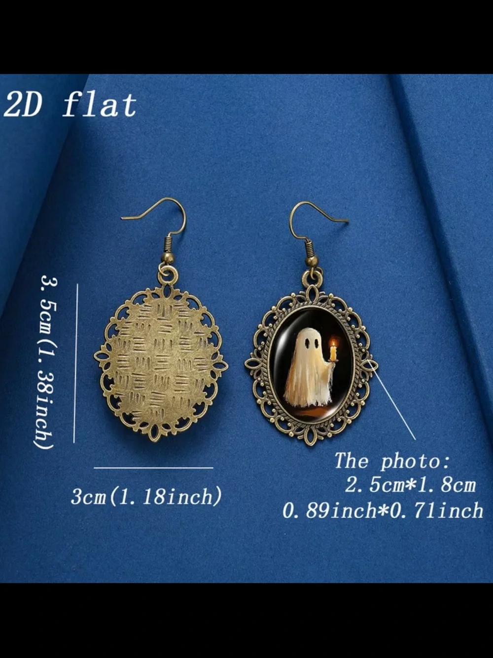 Antique Bronze Ghost Drop Earrings - White Ghost with Candle